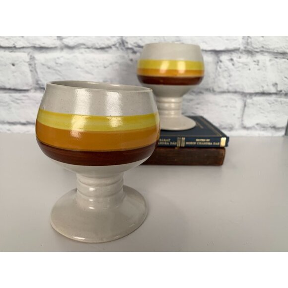 4 MCM Handmade Goblets Handpainted one pair made in Korea Yellow Red Brown - Picture 5 of 10